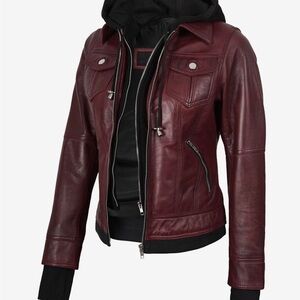 Elegant Maroon Leather Jacket for Women